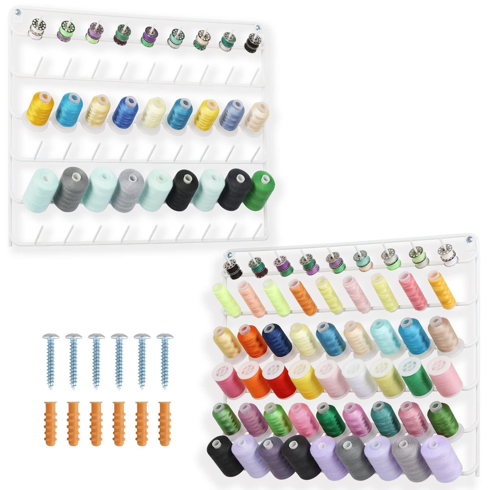 CADUKE Lot de 2 supports de fil à coudre pour 54 bobines de fil à coudre - Support en métal à suspendre - Pour broderie, matelassage, couture (blanc)