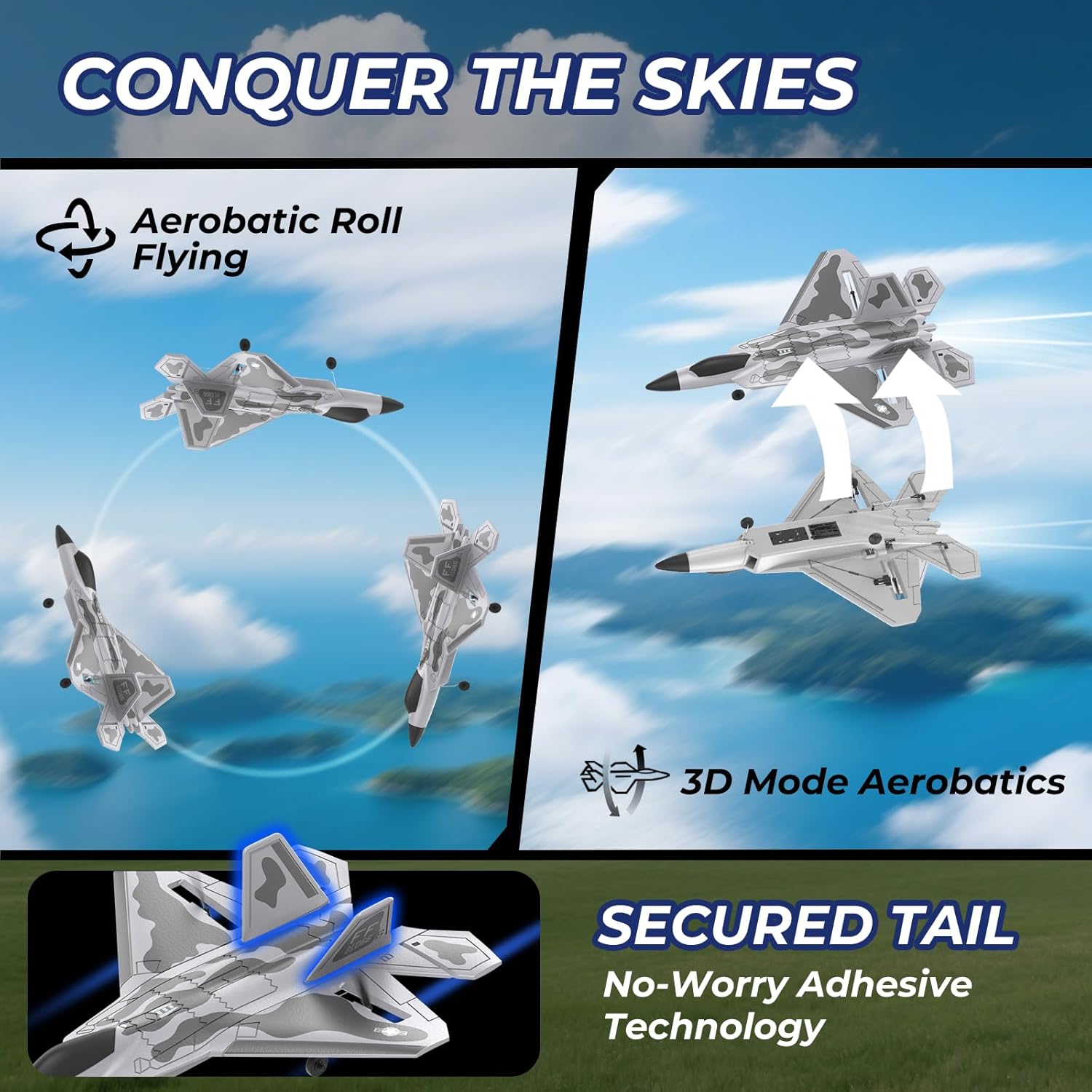 F22 Remote Control Airplane 4 Channel with Lights, 2.4G RC Fighter Plane with 6-axis Gyro Stabilizer for Beginner, RTF RC Plane 2 Batteries 37min Flight Time - 19in*14in