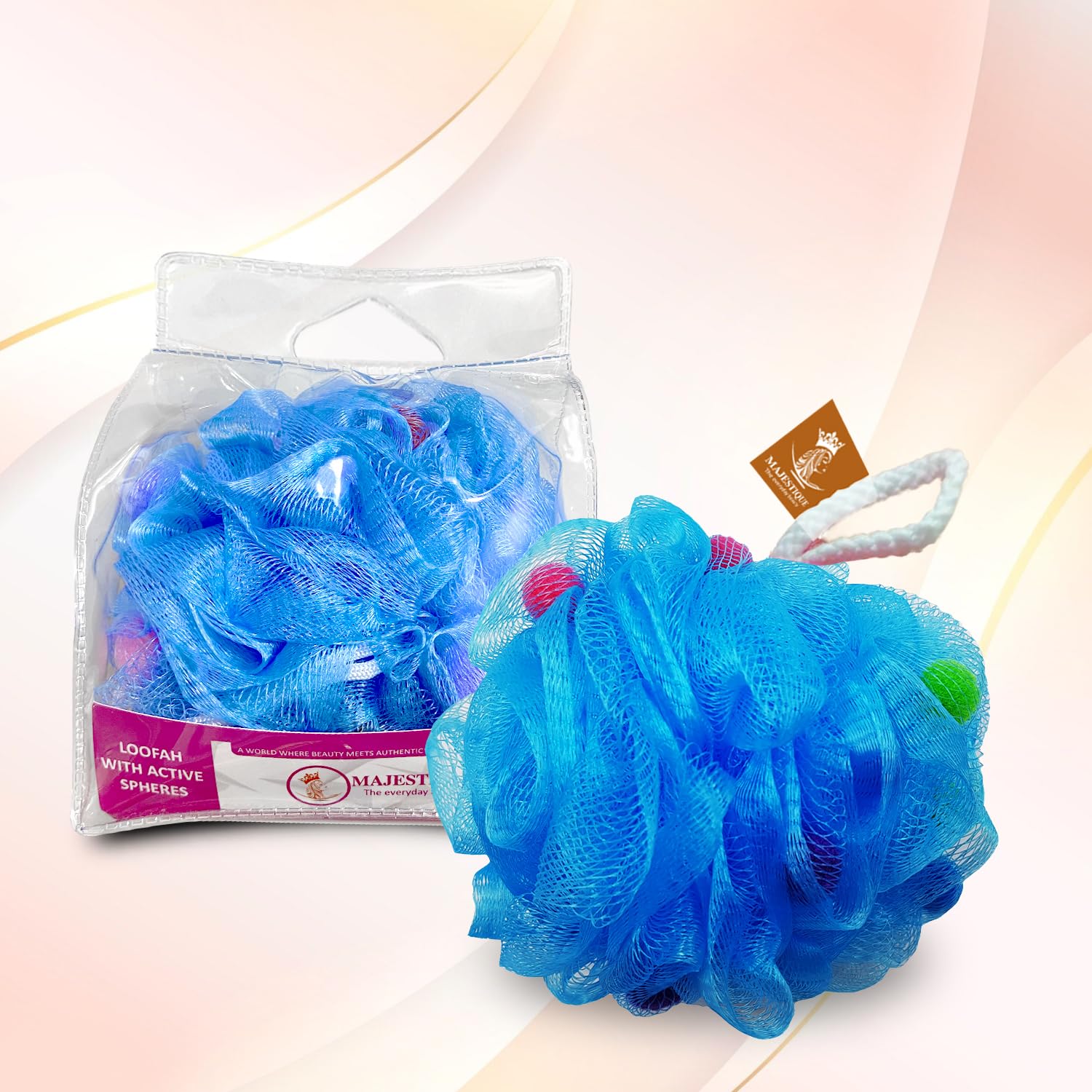 Majestique Bath Loofah with Active Massage Spheres for Women & Men | Multicolor Soft Mesh Shower Sponge | Rich Foam Body Scrubber, Exfoliating Bath Puff for Deep Cleansing-image-49