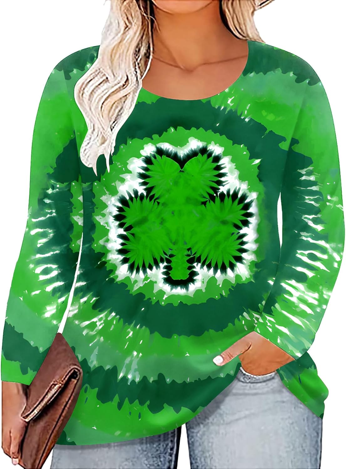 Plus Size St Patricks Day Shirt Women Shamrock Graphic Tees Lucky Tshirt Irish Long Sleeve Tops