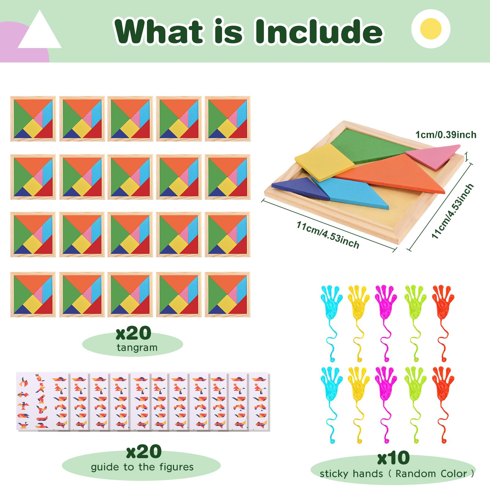 Tangram drewniane puzzle dla dzieci, 20 sztuk, małe upominki, upominek na urodziny dziecka, do szkoły + 10 plotkarek, zabawka na prezent urodzinowy, mini zestaw