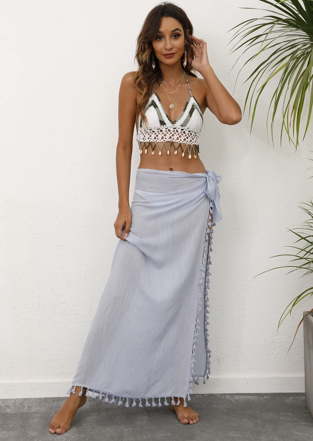 Pareo Mare Donna Beach Wrap Sarong Lungo Pareo da Spiaggia Chiffon Tinta Unita Multiuso Bikini Cover Up Costume da Bagno Coprire Copricostumi Abito da Spiaggia Hawaiano Sarong Pareo Avvolgere