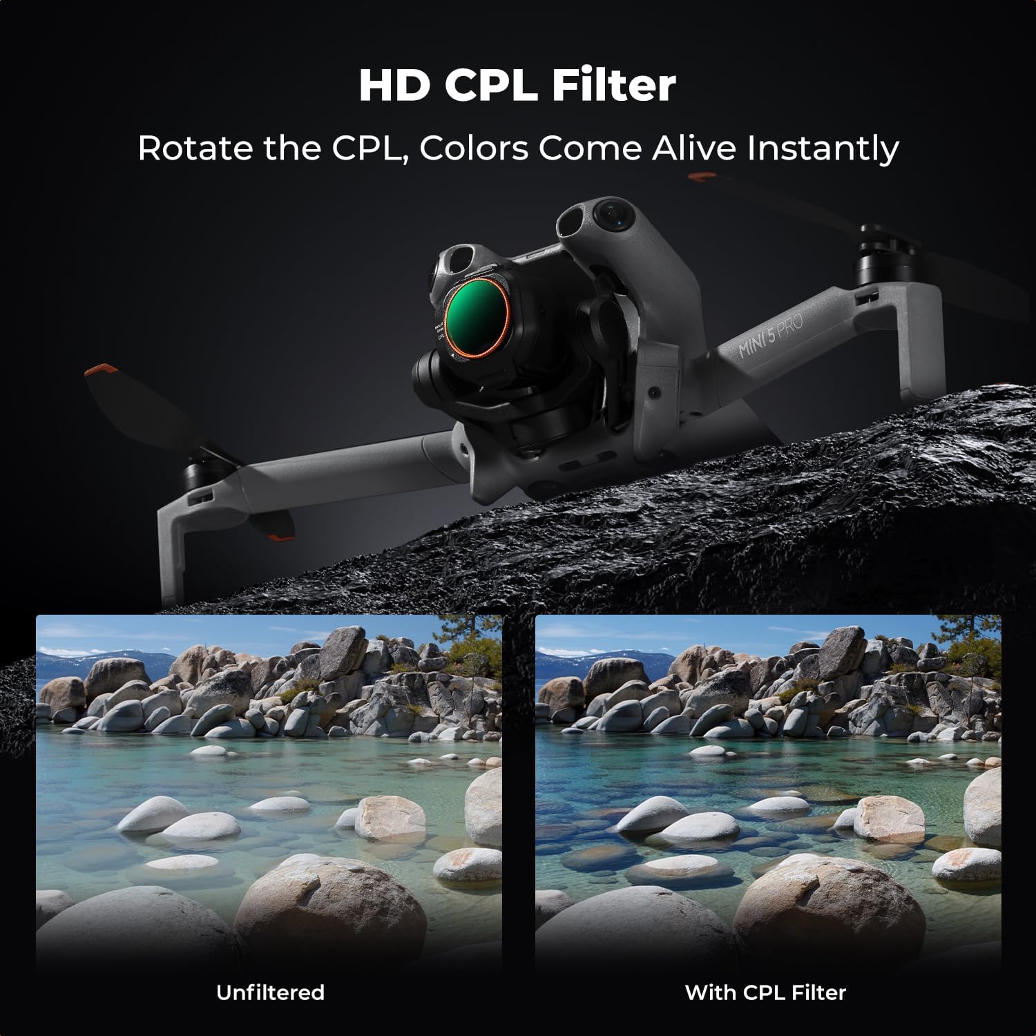 K&F CONCEPT Variable ND Filter Set Compatible with DJI Mini 5 Pro, 4 Pack ND2-ND32 (1-5 Stops)/ND32-ND512 (5-9 Stops) Limited VND/CPL/UV Filter, Multi Coated HD Optical Glass/Aluminum Frame