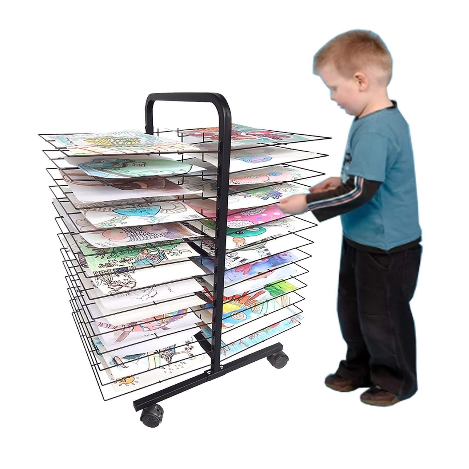 Aioneer Mobile Art Drying Rack With 26 Shelves, Double-Sided Metal Art Storage Rack With Removable Shelves For Paintings & Drawings, Sturdy Art Organizer For Classrooms
