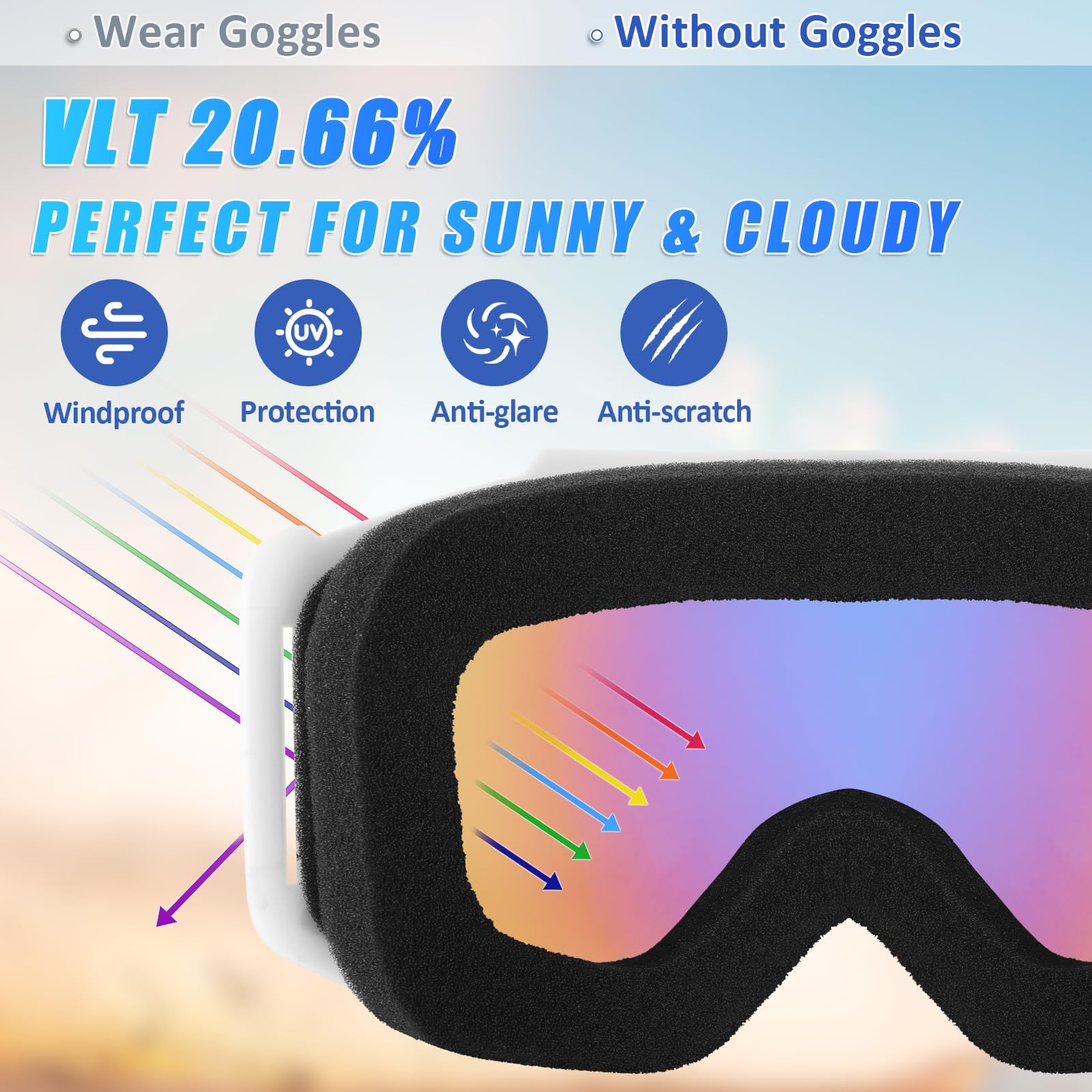 Occhiali da sci da uomo e donna, occhiali da snowboard con protezione UV, anti appannamento, OTG, occhiali da neve per motoslitta, sci, pattinaggio