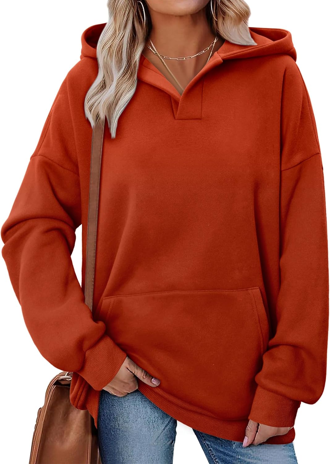 onlypuff Women Essential Hoodies Pullover Sweatshirt Long Sleeve Kangaroo Pocket Fleece Basic Sweater - Image 2