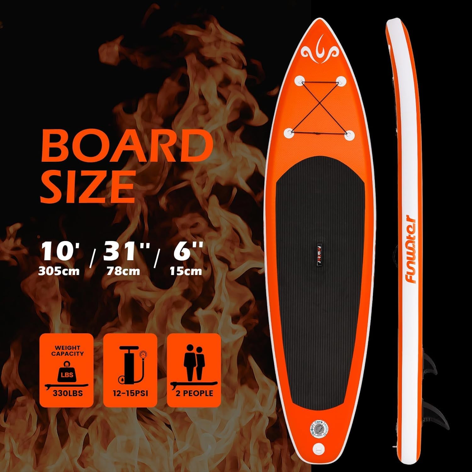 FunWater Tabla de Paddle Surf Hinchable, Ultraligera para Todos los Niveles, Tabla de Paddle Surf con Remo Ajustable, Tres Aletas, Kit de Mantenimiento, Conector de Válvula