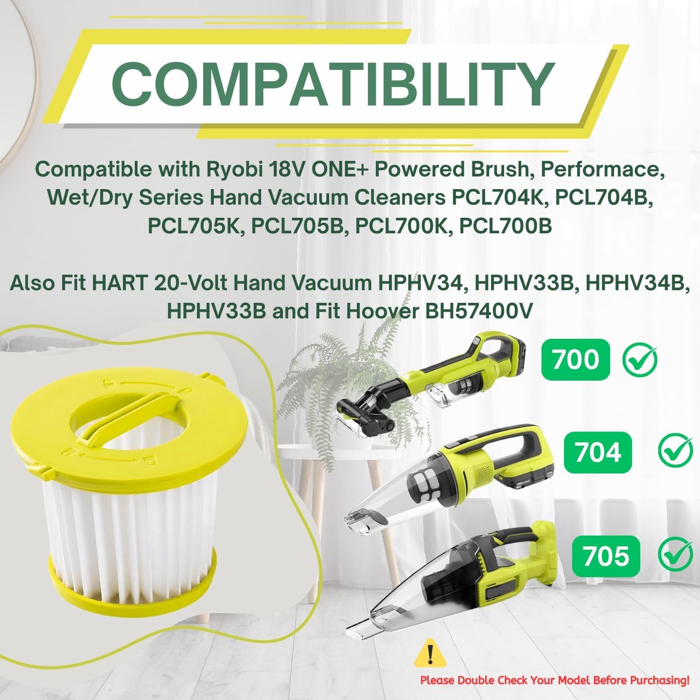 Nispira True HEPA Filter Replacement Compatible with Ryobi ONE+ 18V Handheld Vacuum Models PCL700 PCL704 PCL705, 3 Packs