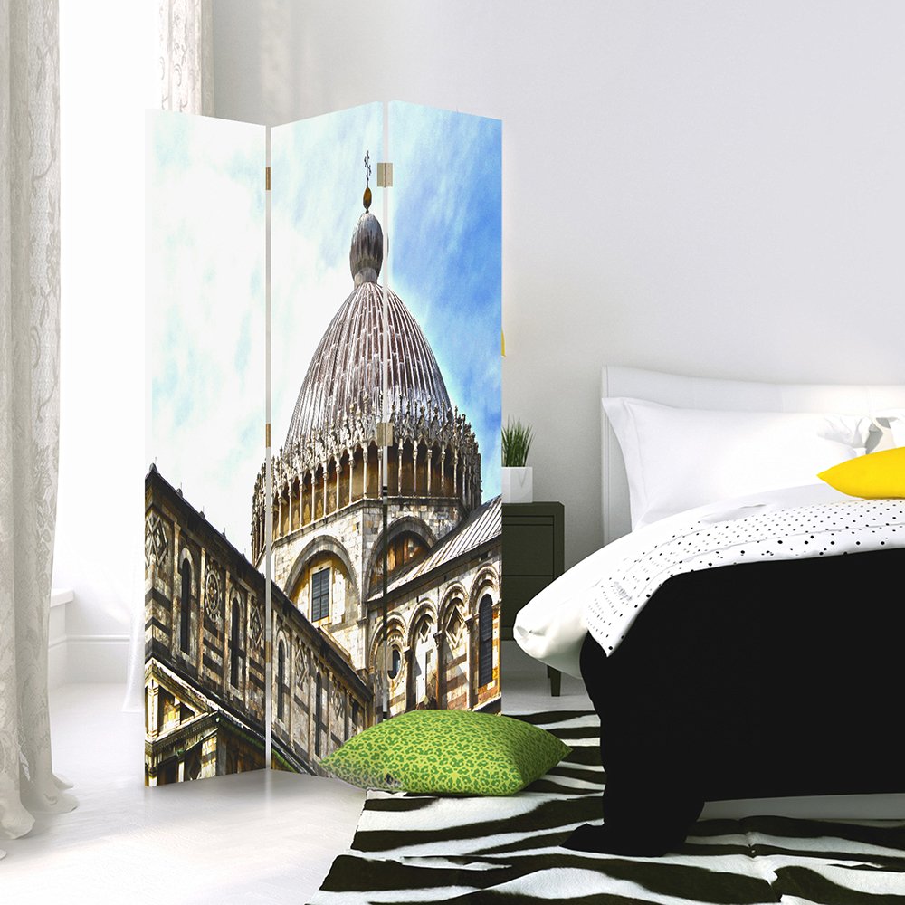 Raumteiler, Gedruckten auf Canvas, Leinwand Wandschirme, dekorative Trennwand, Paravent beidseitig, 3 teilig, 360° (110x180 cm), Kathedrale/Dom, PISA, Architektur, Italien, BEIGE, BLAU