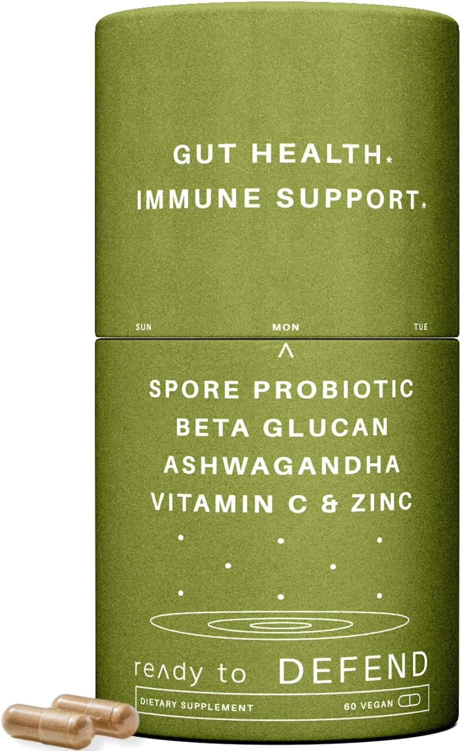 Defend Immune & Gut Support – Spore Probiotic DE111®, Beta Glucan, Ashwagandha – Supports Immunity, Gut Health, Stress & Bloating Relief Supplement – 60 Capsules