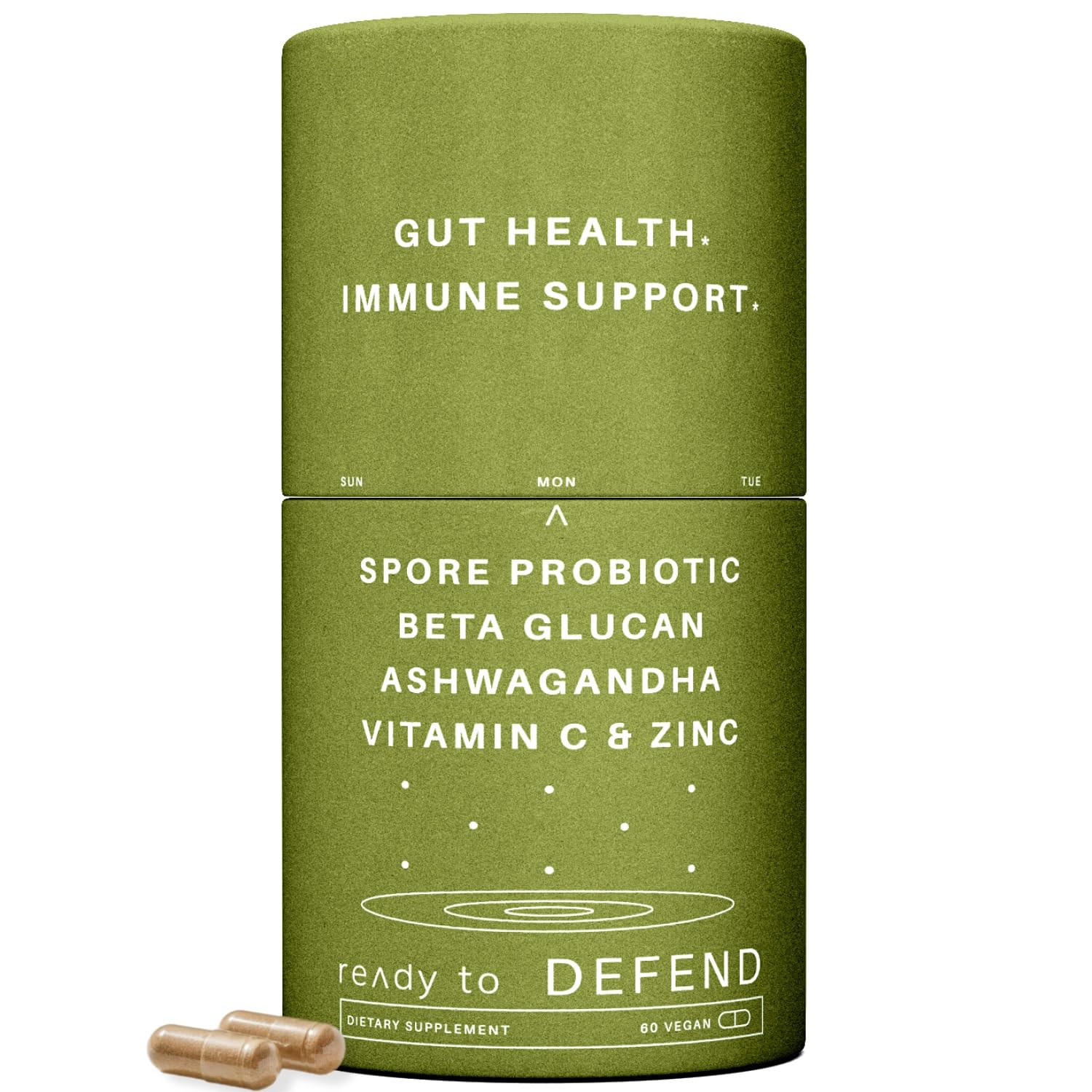 Defend Immune & Gut Support – Spore Probiotic DE111®, Beta Glucan, Ashwagandha – Supports Immunity, Gut Health, Stress & Bloating Relief Supplement – 60 Capsules