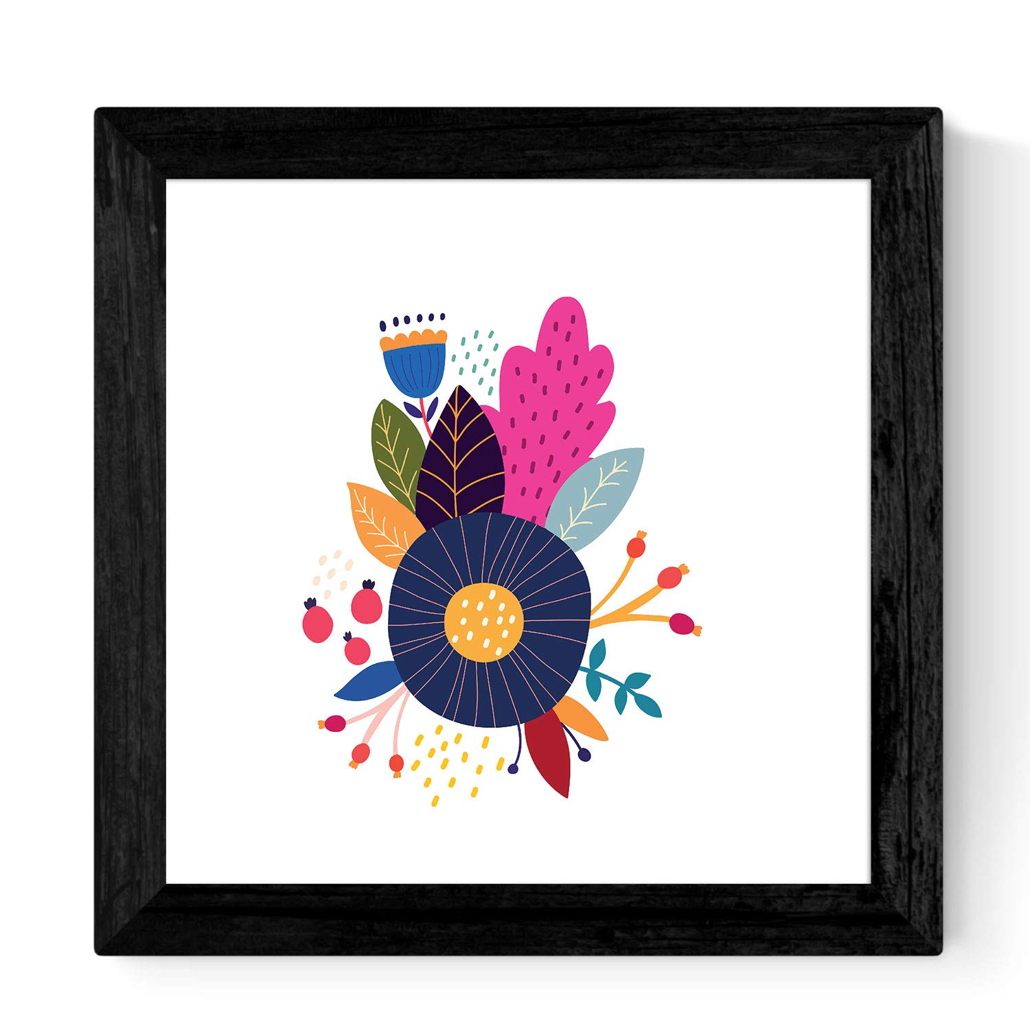 Lot 4 Affiches Carrées Fleurs Multicolores - 20x20 Cm, Style Scandinave Sans Cadre, Papier 250g Premium