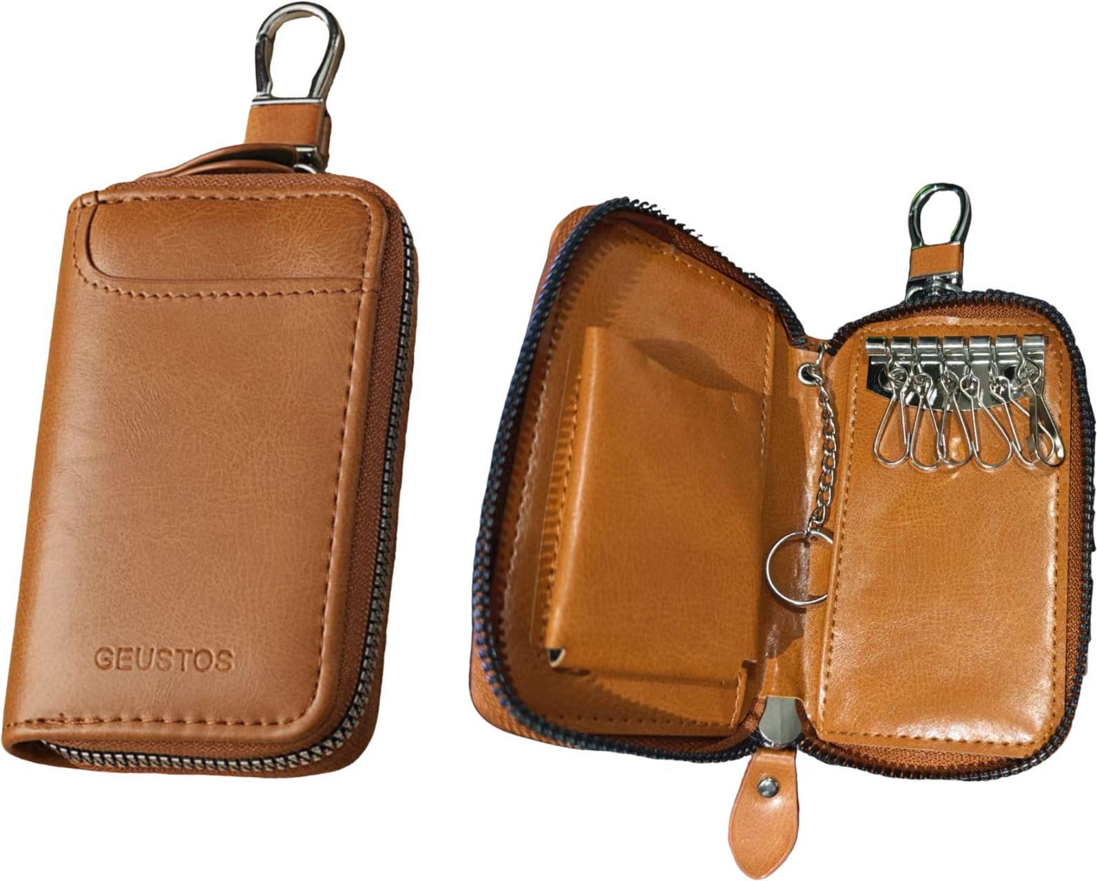 NEXUS-Portachiavi in Pelle con 6 Ganci, Custodia Portachiavi Compatta con Zip – Porta Chiavi Silenzioso e Organizzato per Auto e Casa, Uomo e Donna