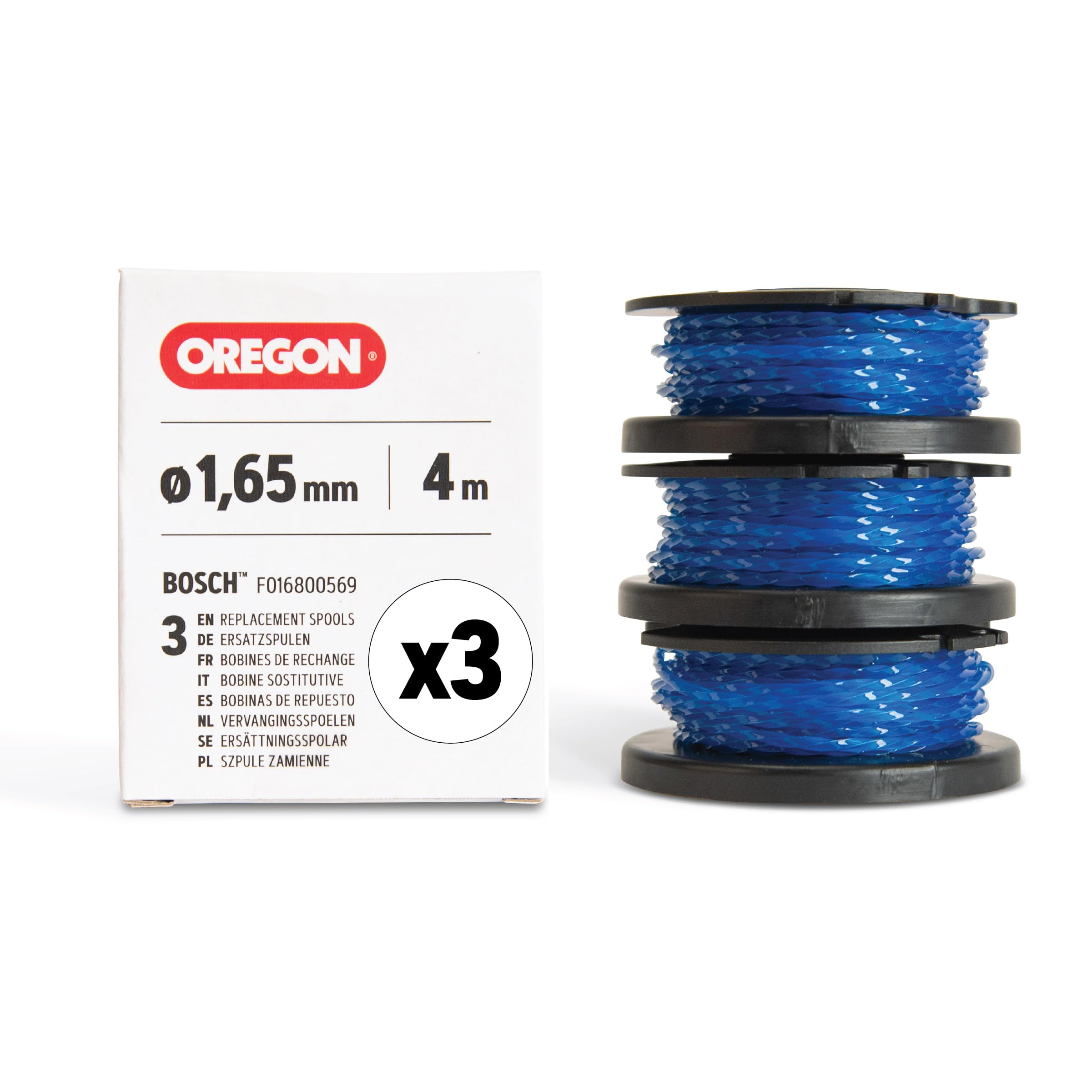 Oregon 3-Pack Replacement Bosch Strimmer Spool & Line, Guaranteed Fit for F016800569, Fits Bosch EasyGrassCut Strimmers, Fitted with Premium Gatorline Square Twist Spool 1.65mm Strimmer Line