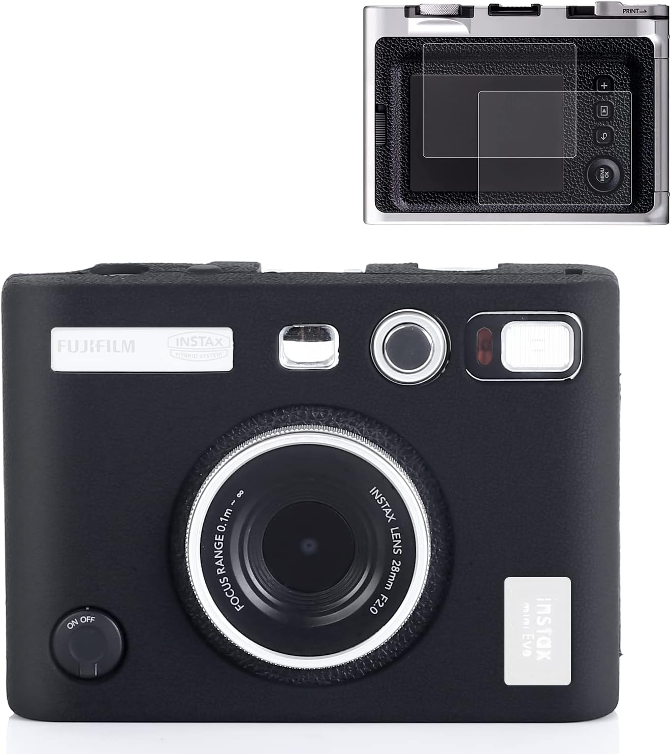 Pocoukate Protective Case for Instax Mini EVO, Soft Silicone Cover Bag with Screen Protector for Fujifilm Instax Mini EVO Instant Camera - Black
