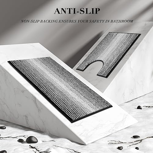 Miniatura 4 de BSICPRO Juego de alfombras de baño de 3 piezas, alfombrillas de inodoro de contorno en forma de U, juego de tapete de baño, larga alfombrilla de