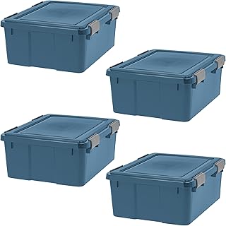 IRIS USA WeatherPro 31 Qt Eco-Friendly Storage Bins with Lids, 4 Pack, B...