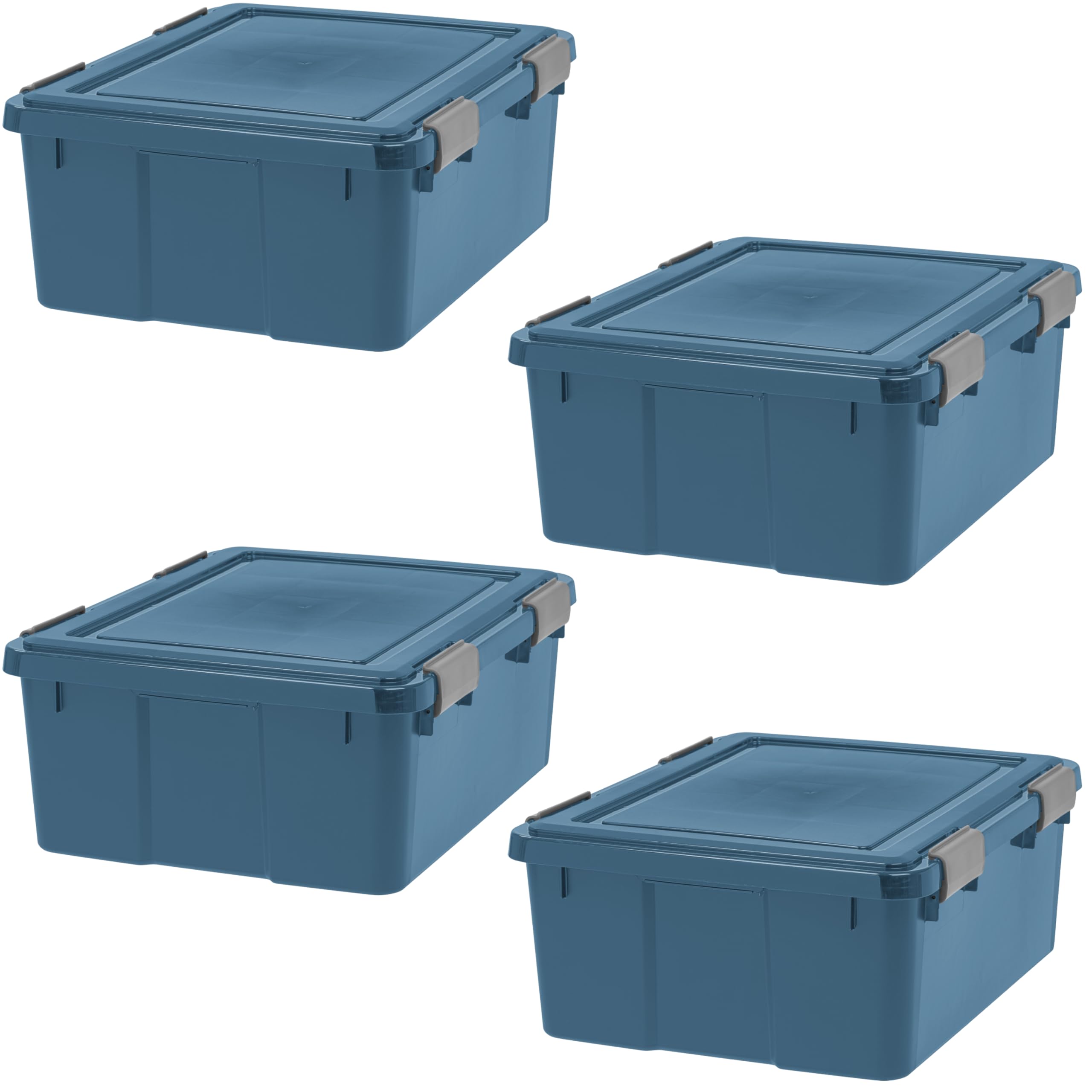 IRIS USA WeatherPro 31 Qt Eco-Friendly Storage Bins with Lids, 4 Pack, BPA-Free Plastic Gasket Box with Tight Latch and Seal, Stackable Nestable Tote Tub - Navy