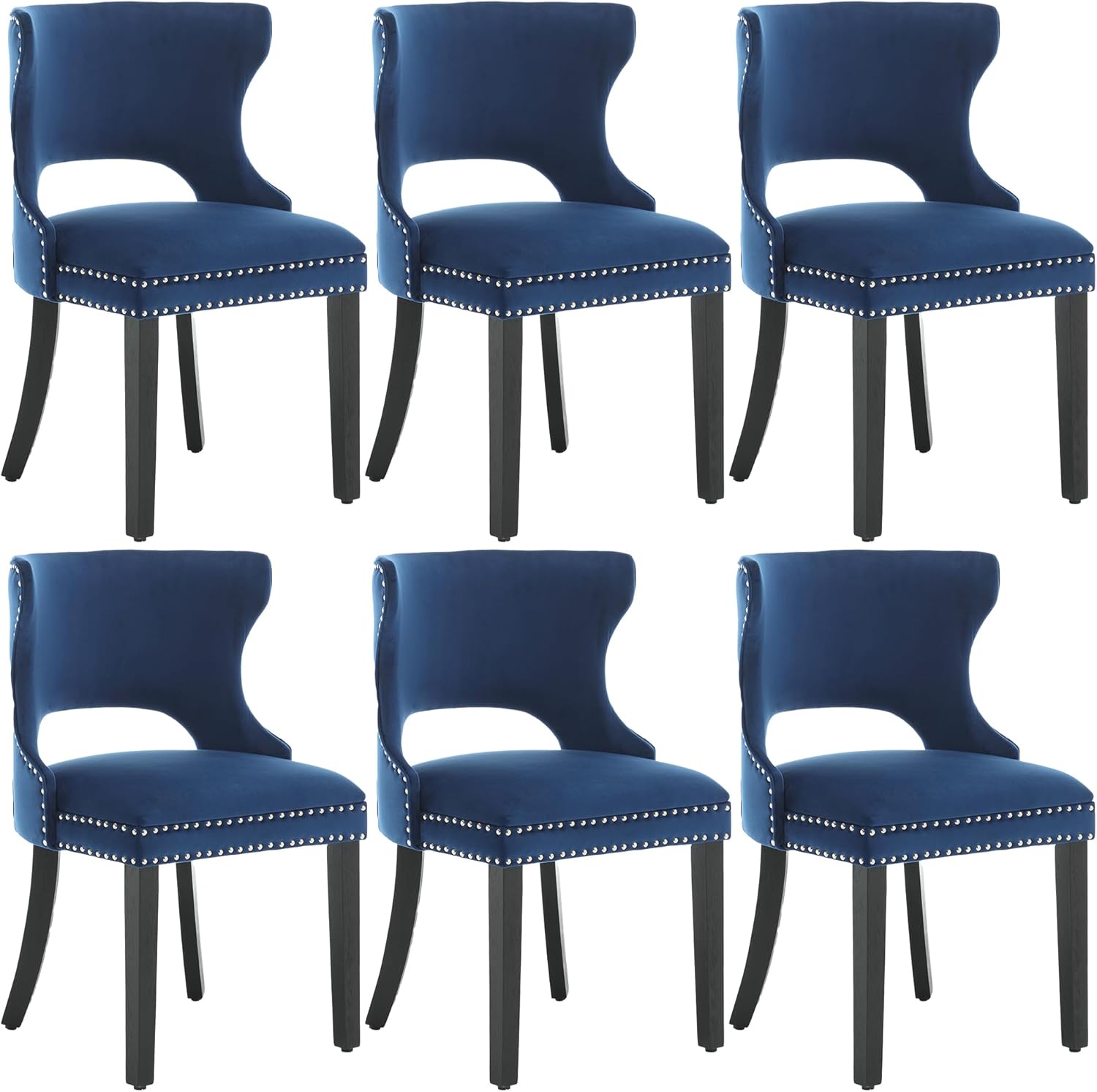 ABET Velvet Dining Chairs Set of 6, Comfy Dining Room Chairs with Solid Wood Legs