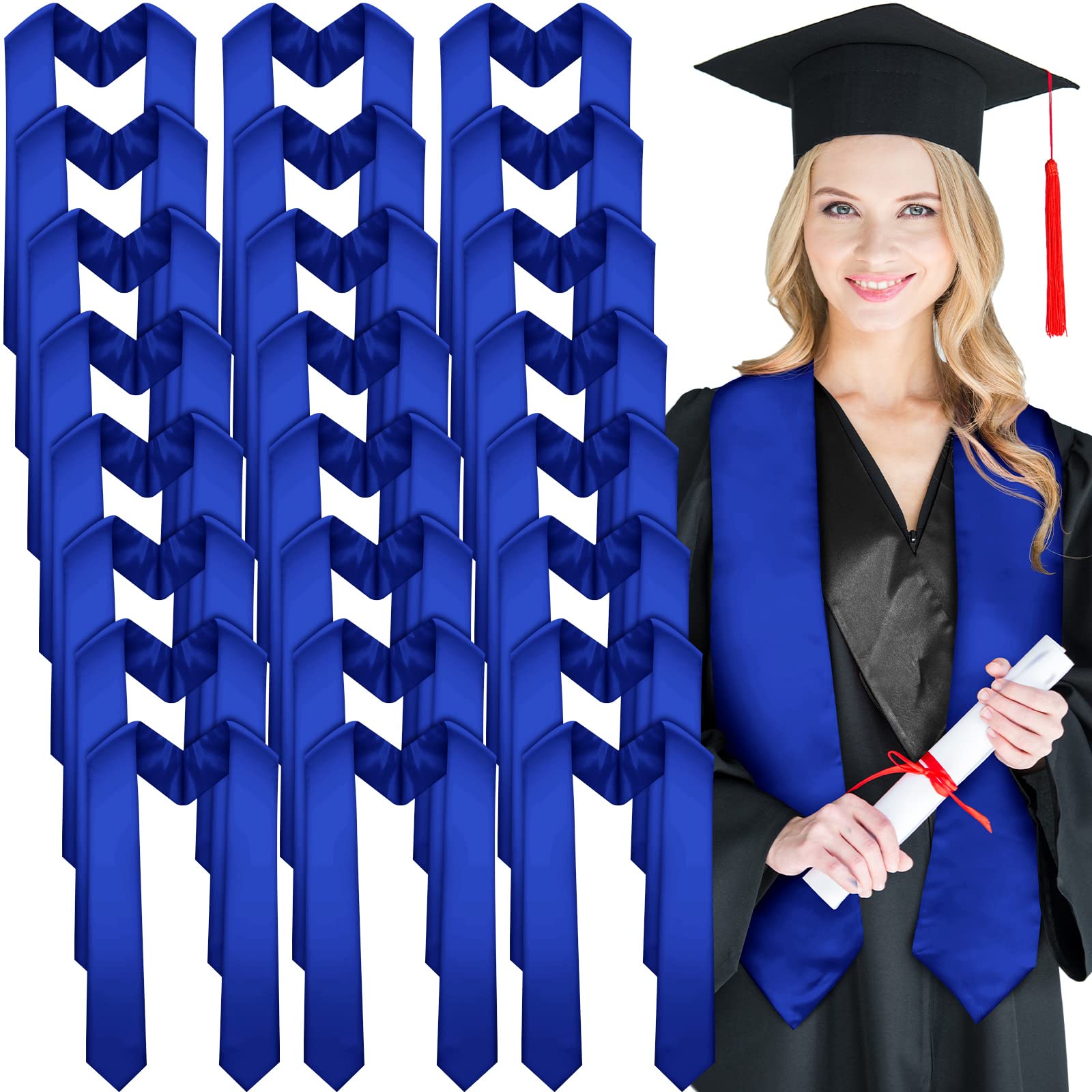 Geyoga Estola de graduación unisex de 24 piezas, banda de graduación lisa, estola de honor para estudiantes de graduación, 70 pulgadas, Azul, Talla única