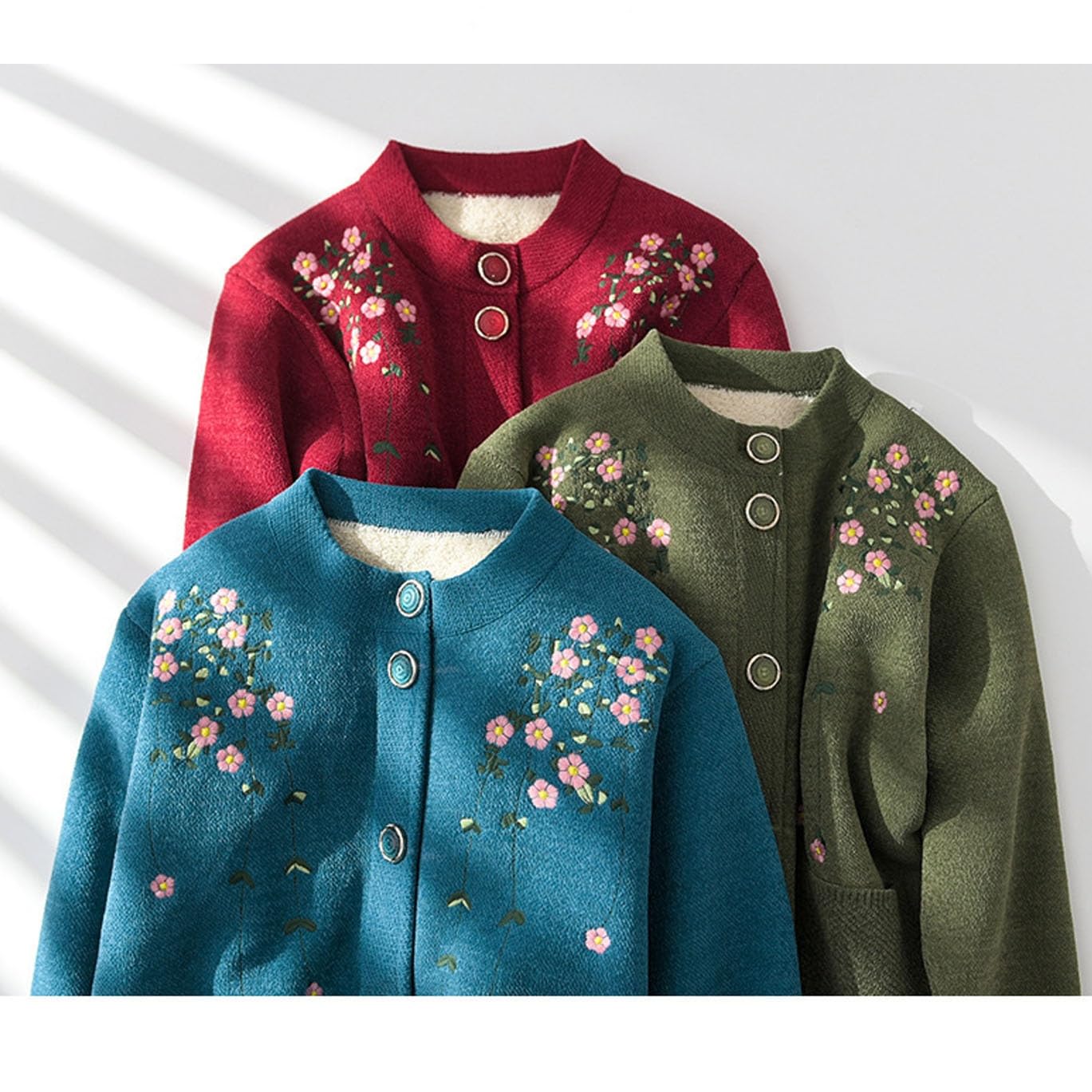 Plus Size Starsze Kobiety Ciepły Haftowany Dzianinowy Kardigan Zapinany Na Guziki Seniorzy Grube Polarowe Swetry Średniego Wieku Starsze Kobiety Długi Rękaw Bluzki Ciepła Kurtka Płaszcz