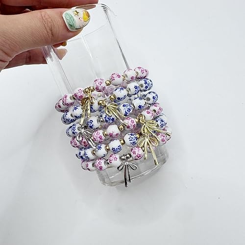 Miniatura 9 de Pulsera de cuentas vintage para mujer, diseño de lazo floral elástico hecho a mano, delicado regalo de joyería para ella, pulseras románticas