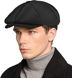 Mens Newsboy Cap High Woolen Tweed Gatsby Hat Ivy Cabbie Flat Golf Cap for Fathers Women Unisex