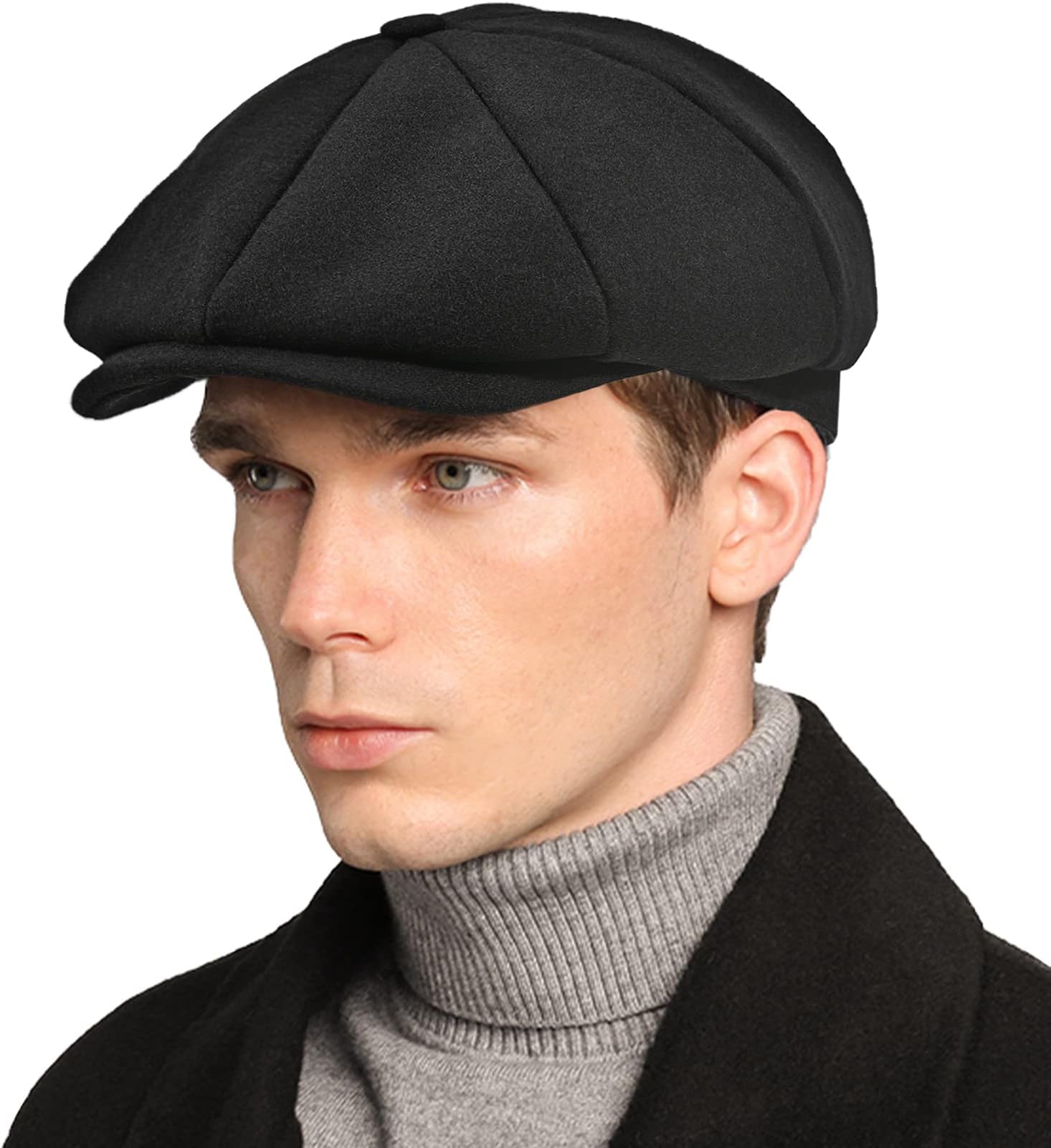 Mens Newsboy Cap High Woolen Tweed Gatsby Hat Ivy Cabbie Flat Golf Cap for Fathers Women Unisex
