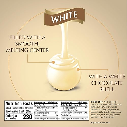 Vista 2 de Lindt LINDOR Trufas de caramelo de chocolate blanco, chocolate blanco con centro de trufa suave y derretida, bolsa de 5.1 onzas