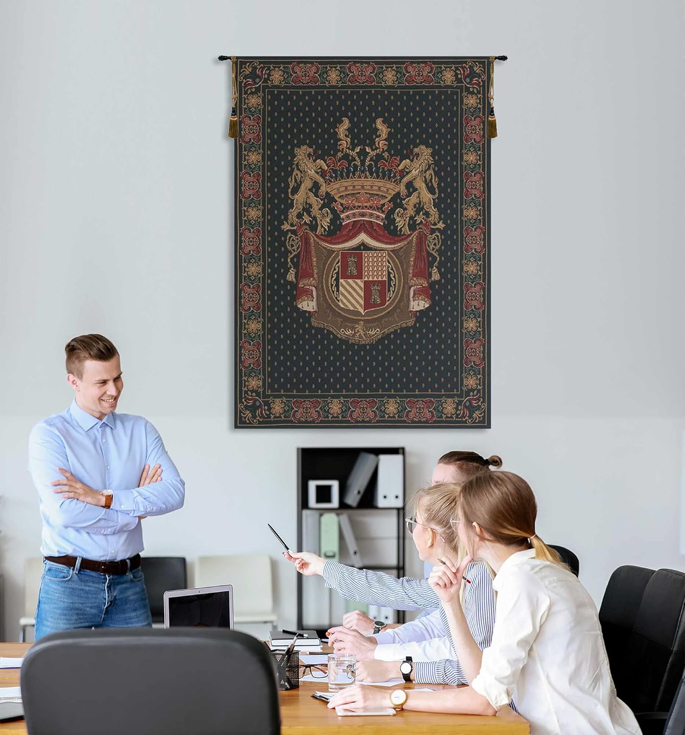 C Charlotte Home Furnishings Inc Royal Crest II Belgian Tapestry Wall Hanging | Viscose Cotton and Polyester Blend Wall Art | 69 in. x 47 in | Home Decor Accents