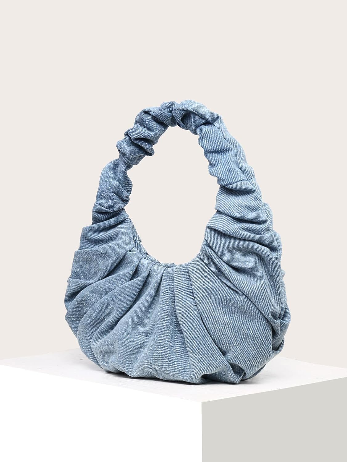 Verdusa Women's Pleated Handbags Ruched Top Handle Satchel Purse Denim Clutch Bags - Image 2