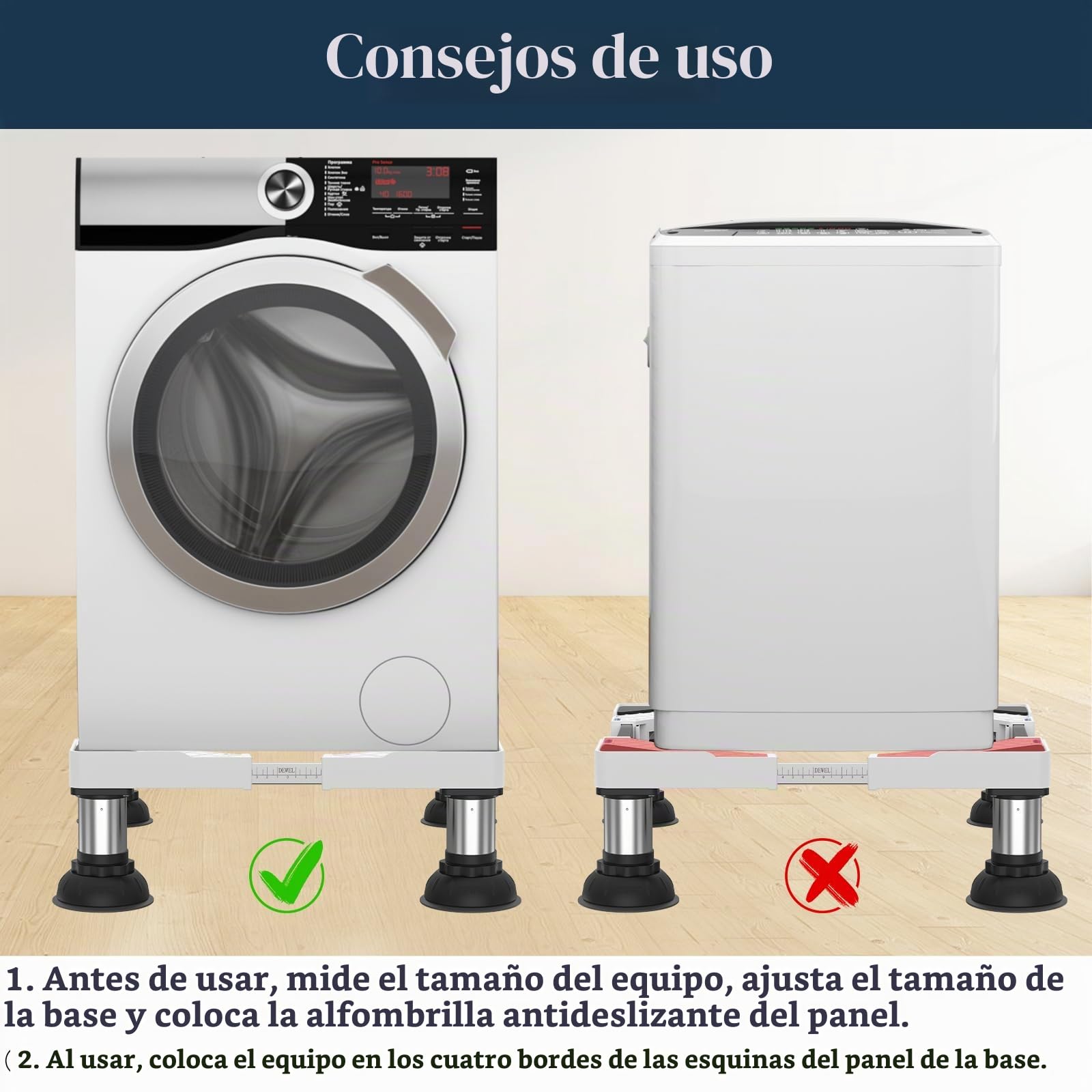 DEWEL Base Lavadora Ajustable con 4 Pies de Ventosa, Carga 250kg, Blanco