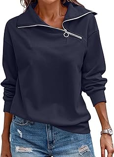 Cuptacc Sudadera Mujer Otoño Camiseta Manga Larga Mujer con Cuello Alto Casual Color Puro 1/4 Cremallera Pullover