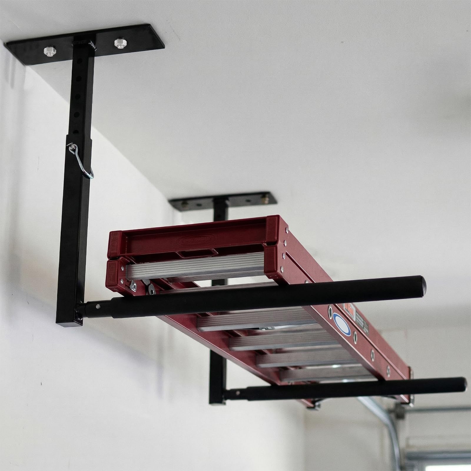 Deckenregal Hängeregal Höhenverstellbarer,2 Stück Verstellbares Überkopfleiterregal,dachbox wandhalterung aus Metall,Hängevorrichtung Tragkraft 40kg für Garage Decke Leiter Kajak,Schwarz