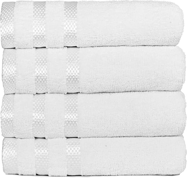 Weave Essentials 4 Pc Hand Towels - 50x90 cm / 20x35 inch, 100% Combed Cotton Hand Towel Set, Luxury Plush & Premium Bathroom Linen, Quick Dry Towel & High Absorbent - (White)