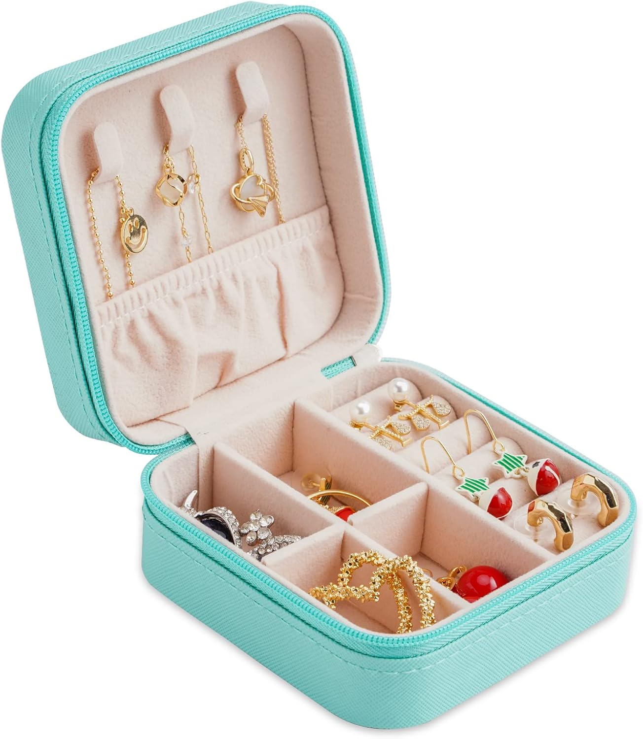 Portable Travel Mini Jewelry Box Leather Jewellery Ring Organizer Case Storage Gift Box Girls Women（4 colors: black, white, pink, blue）