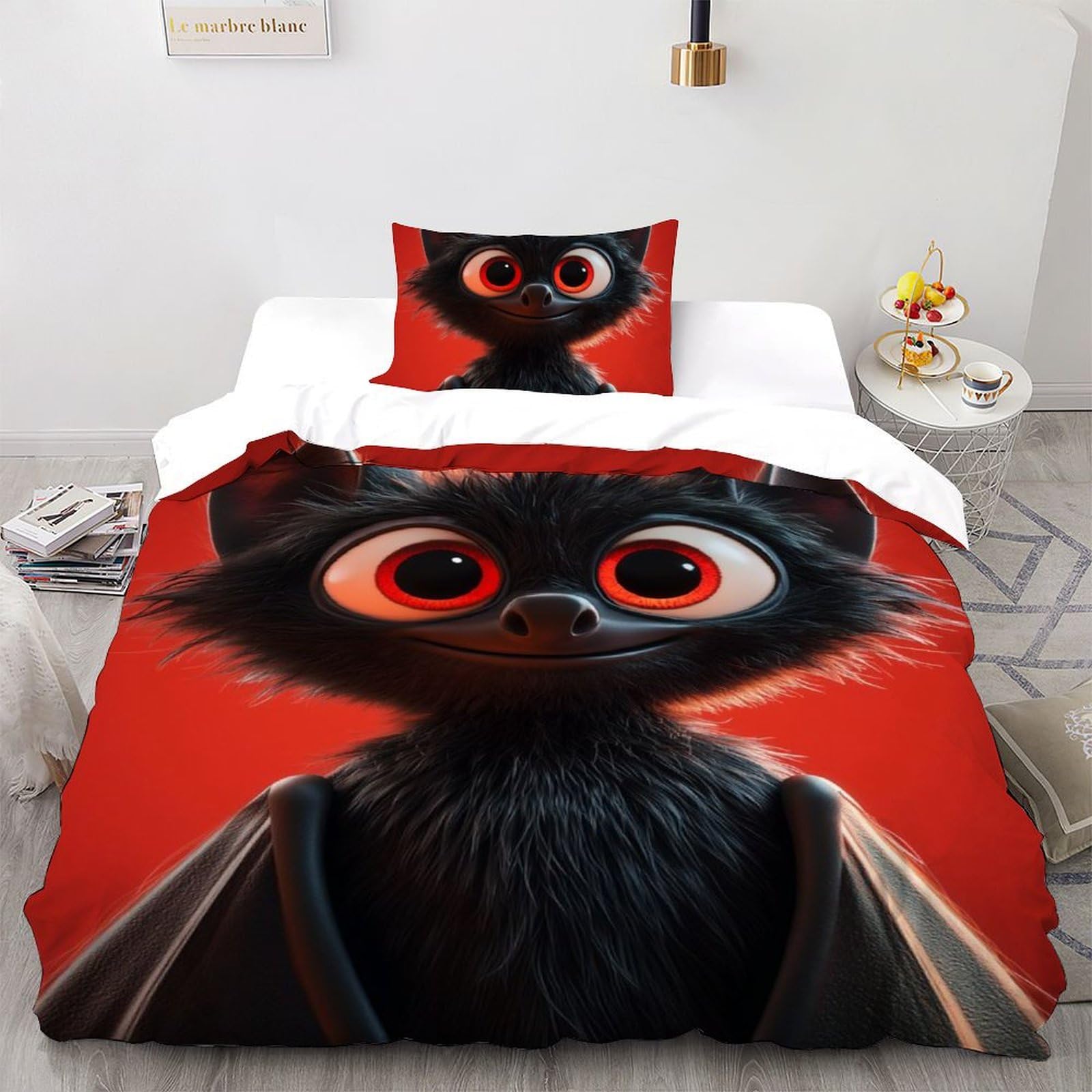 Housse de couette chauve-souris pour lit single : literie microfibre anti-plis imprimé animaux 3D