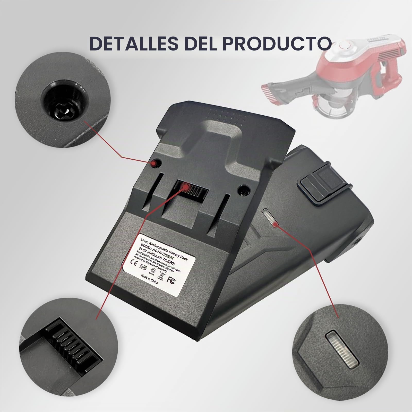 Remate 3500 mAh 21,6 V Batería de repuesto Modelo 35602208 para Freedom serie B012 para aspiradora H-Free 100, negro