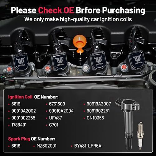 Vista 66 de BDFHYK Paquete de bobinas de encendido UF596 y bujías de iridio 93501 compatibles con Toyota Corolla 2009 2010 2011 2012 2013 Toyota Prius Matrix