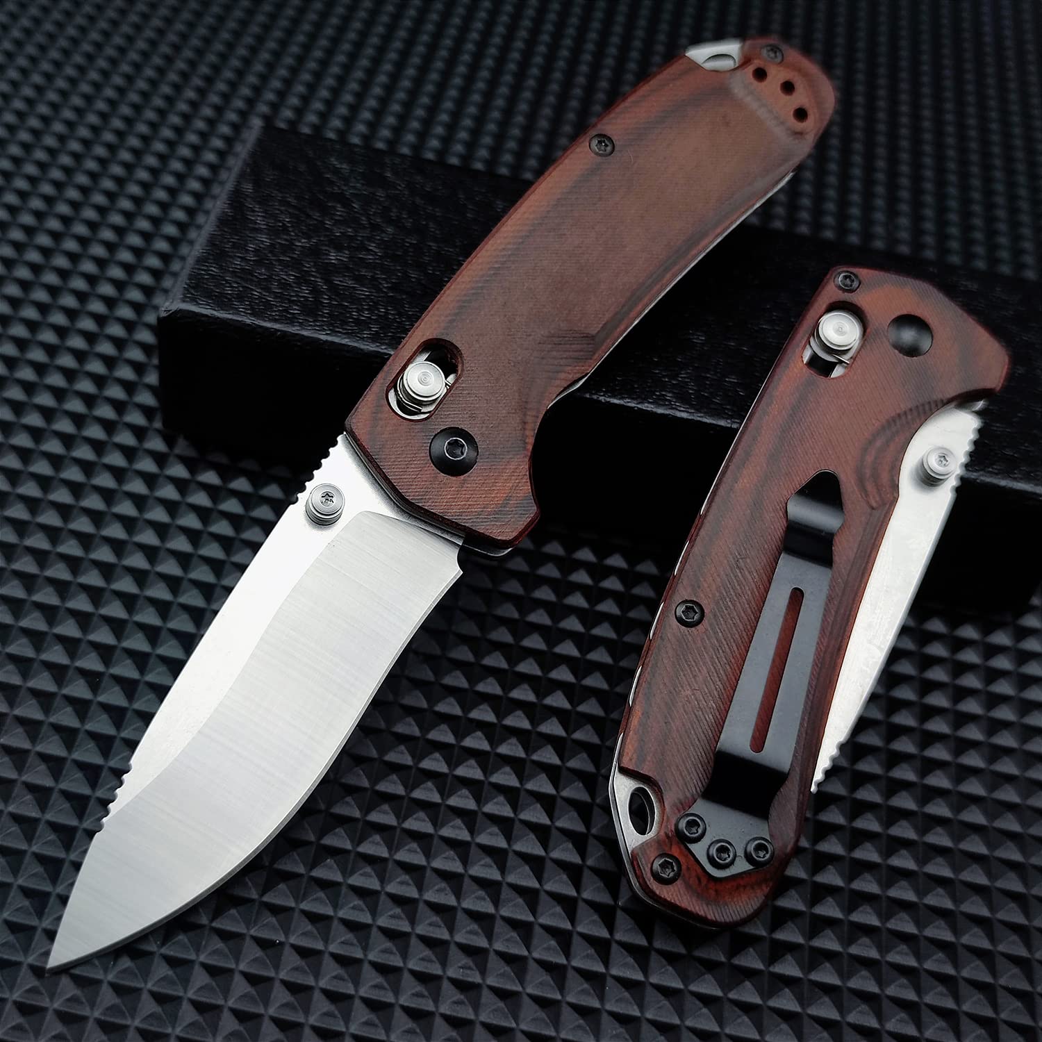7" Folding Knife,D2 Steel Knife, Pocket Knife with Wood Handle,Thumb Stud and Pocket Clip for Indoor Outdoor
