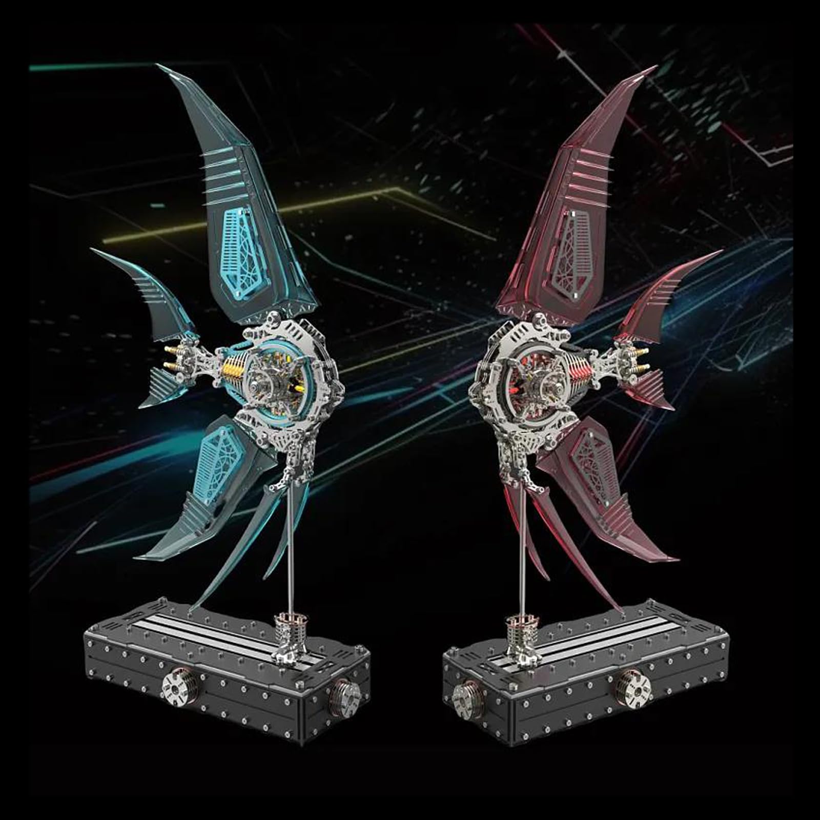 3D Fisch Metal Puzzle Erwachsene mit Licht, Bunte 3D Metall Modellbausatz mit Werkzeug, 3D Puzzle Metall Mechanisch,Desktop Ornament Spielzeug, Geschenke für Erwachsene