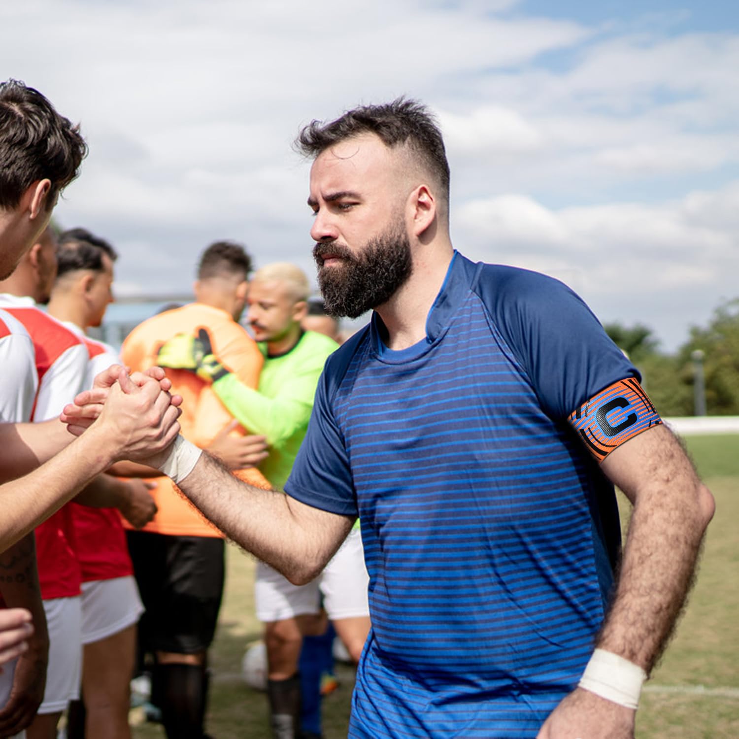 Fascia da braccio sportiva da capitano C, unisex, elastica, regolabile, per giocatori di calcio, per ragazzi e adulti