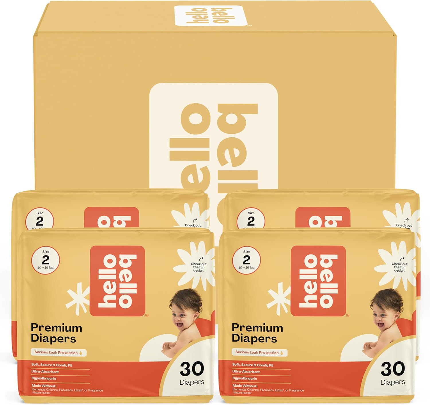 Hello Bello Diapers, Size 2 (10-16 lbs) Flower Child, 120 Count Value Pack of Premium Disposable Baby Diapers, Hypoallergenic with Soft, Cloth-Like Feel