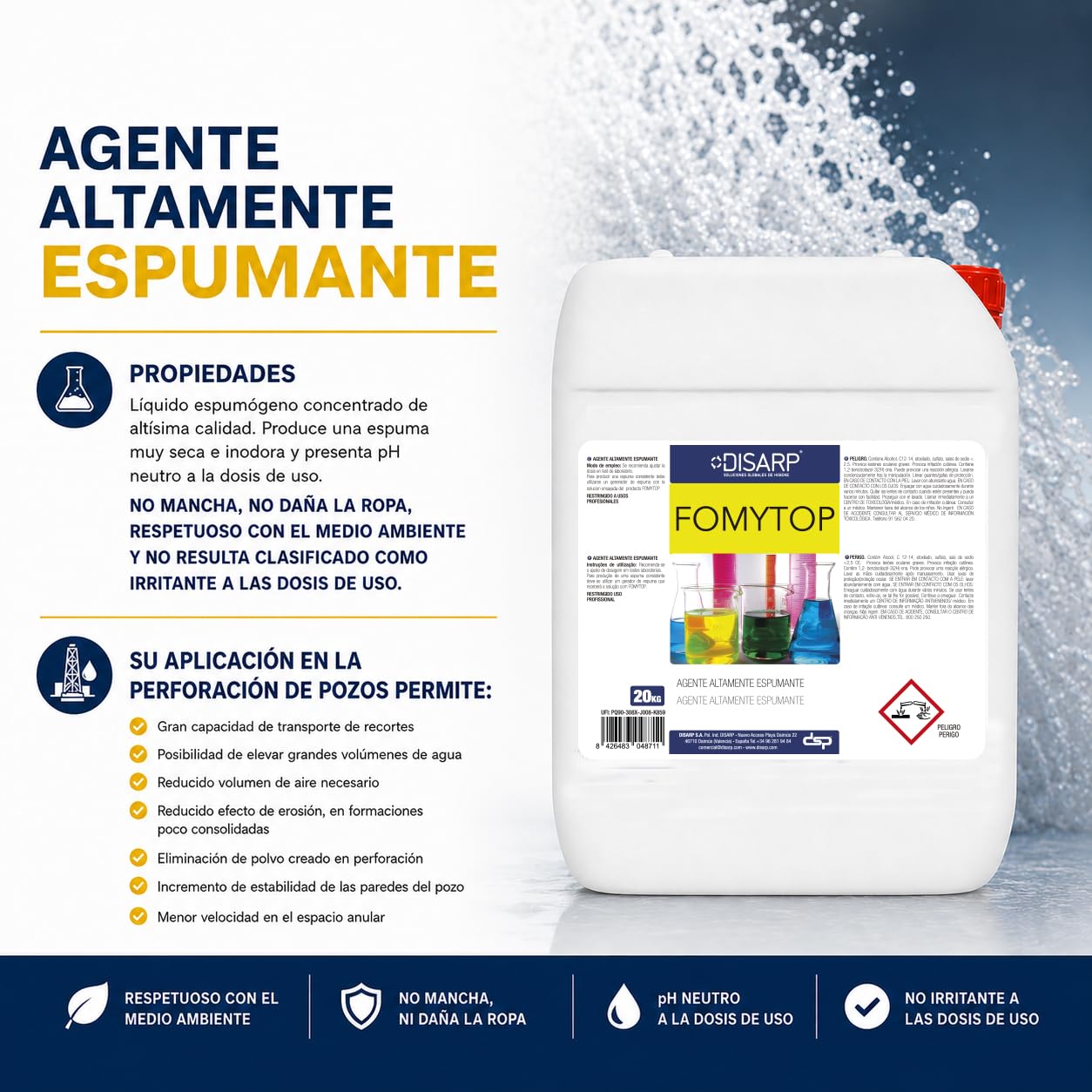 Disarp Global - Fomytop – Agente Altamente espumante para cañones de Espuma