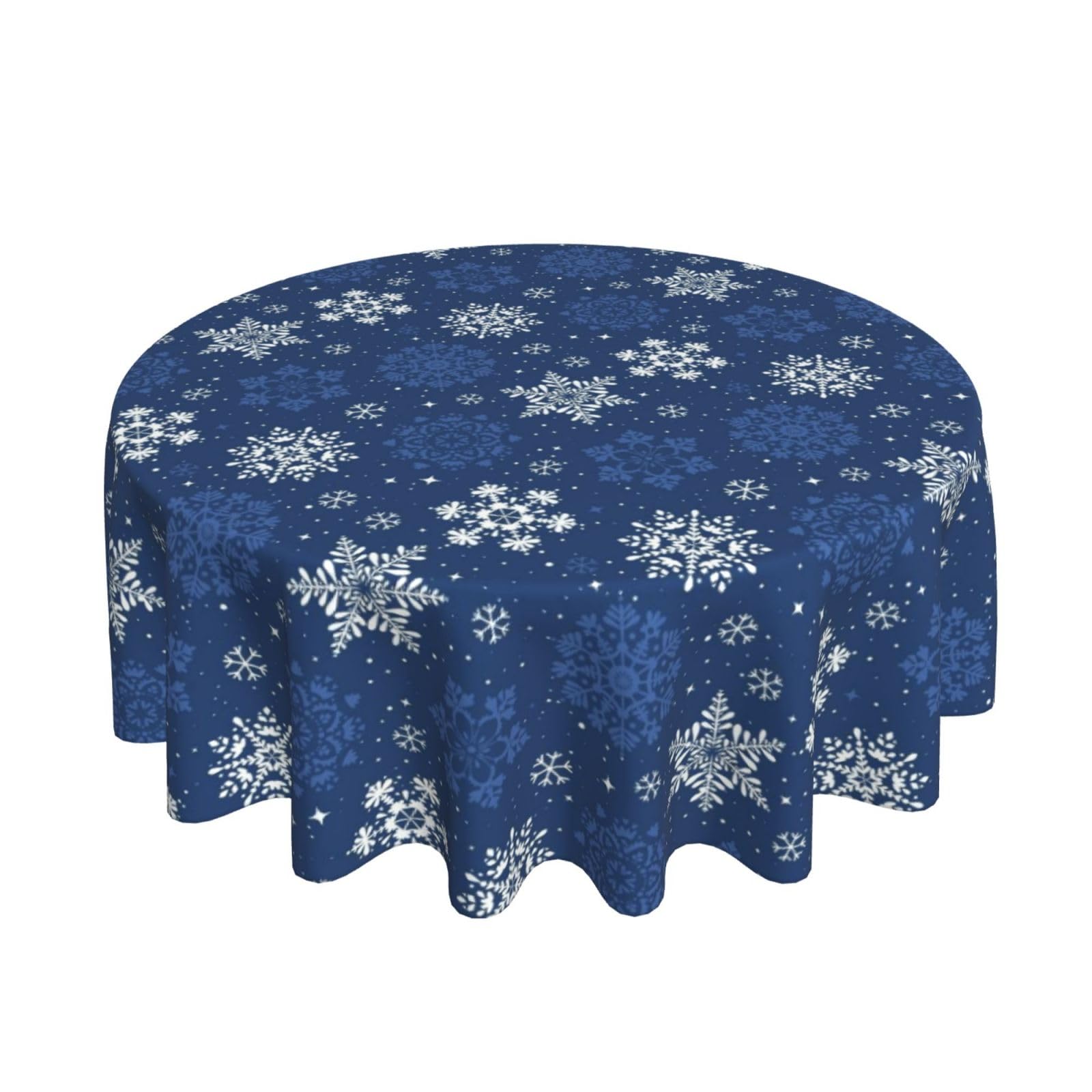 BYONEESS Round Winter Tablecloth 60 Inch Christmas Dark Blue and White Snowflakes Print Table Cloth Xmas Table Covers for Holiday Party Dining Kitchen Picnic Patio Outdoor Decor — image 1