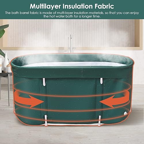 Miniatura 4 de MATHOWAL Bañera portátil, bañera plegable, bañera para adultos, bañera con cojín de relleno de agua y respaldo, adecuada para baño de agua caliente