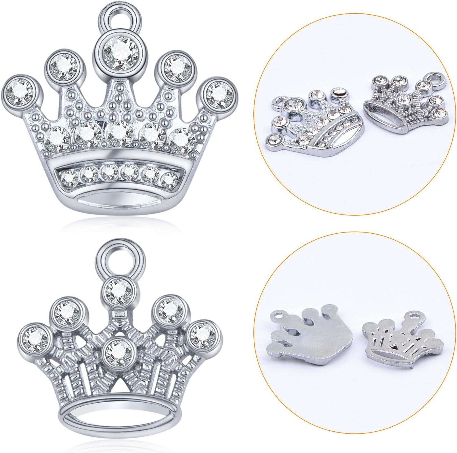 20pcs Silver Crown Shape Dangle Charms Alloy Lovely Queen Crown Pendants with Rhinestone Craft Supplies for DIY Necklace Earrings Jewelry Making Valentine's Gifts, 2 Styles - Image 4