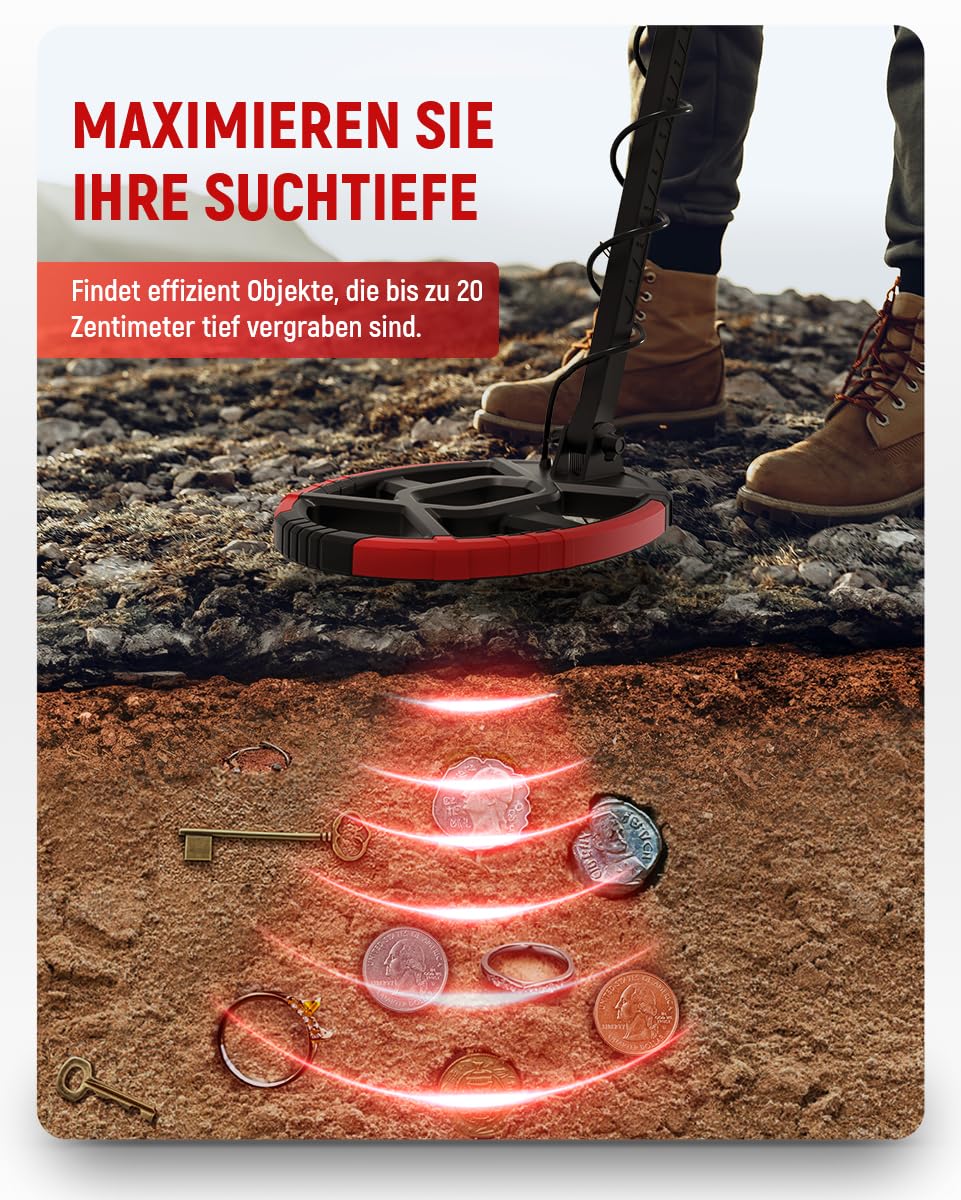 KAIWEETS Metalldetektor– Klappbarer Profi-Metalldetektor mit Farbiger Zeigeranzeige & LCD, 5 Modi, Hochpräzise Punktortung mit DSP-Chip, für Erwachsene & Kinder, inkl. Zubehörset