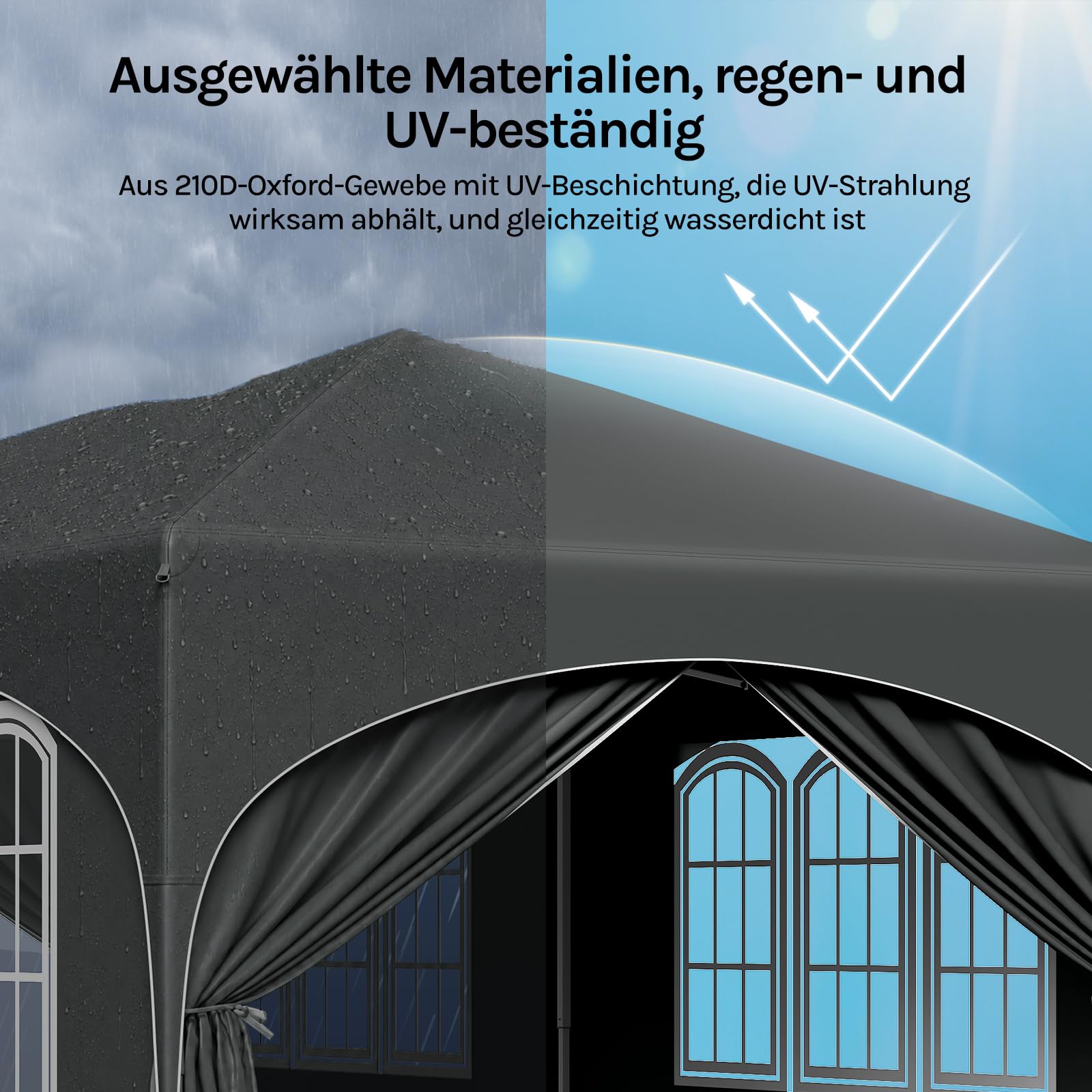 WOLTU Pavillon mit 6 Seitenteilen 4 Sandsäcke, Faltpavillon 3x6m mit Halbmonddach Tragetasche, Gartenpavillon wasserfest stabil UV-Schutz, Partyzelt Outdoor höhenverstellbar, Grau