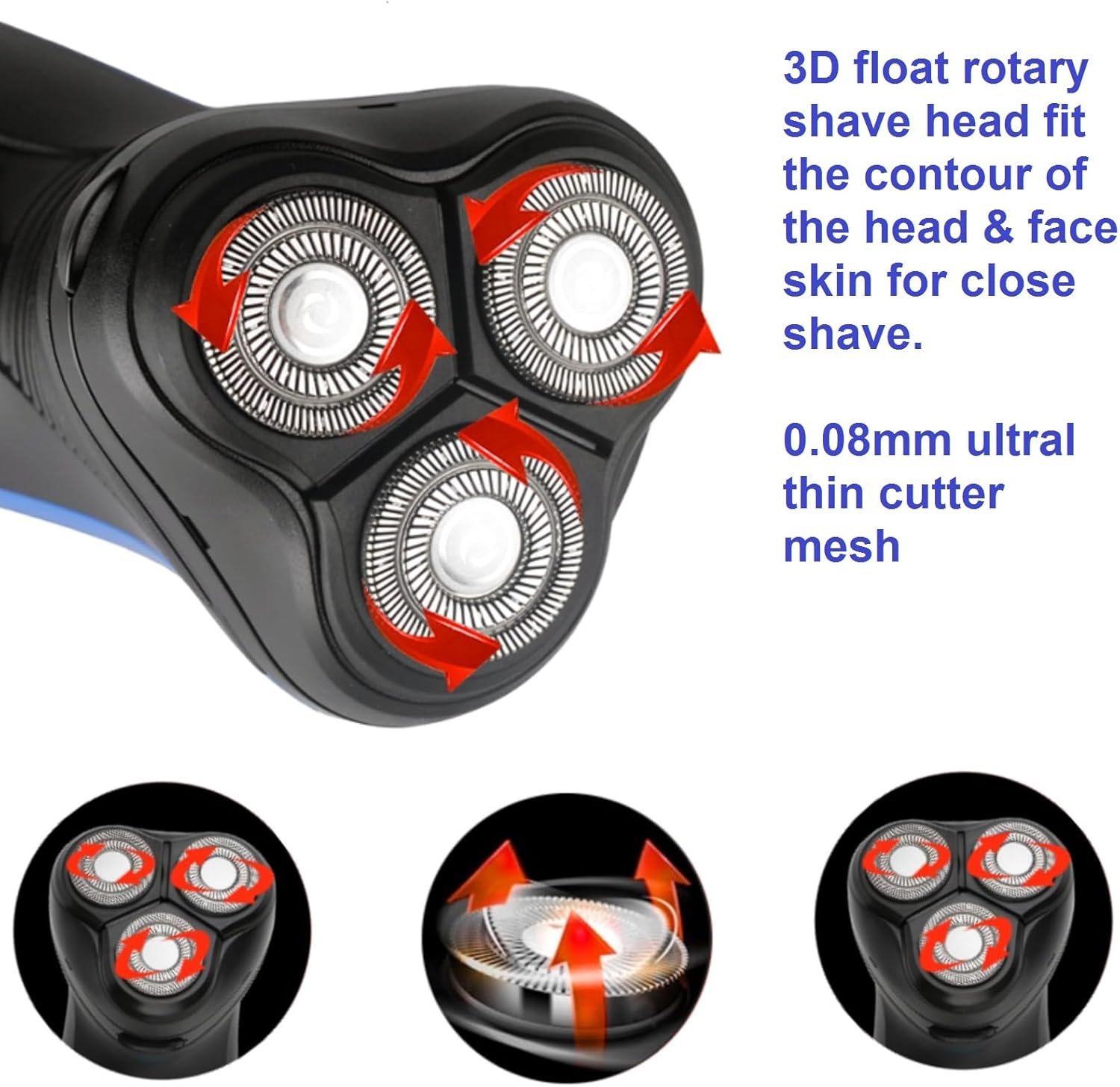 Corded Electric Razor for Men,Face and Bald Head Shaver,3D Rotary Close Shaving Machine.Plug in 10 000RPM Powerful Razor for Bold Heavy Hair,24w Stubble Beard Clipper with Pop-up Trimmer